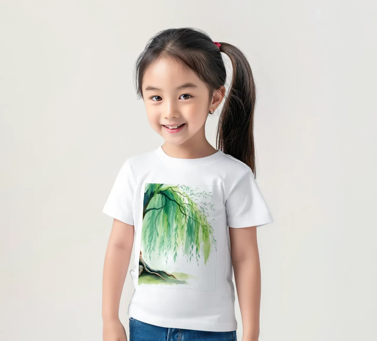 Schöner Weidenbaum mit langen grünen Ästen, die sich wiegen Kinder T-Shirt von DesignDoodle