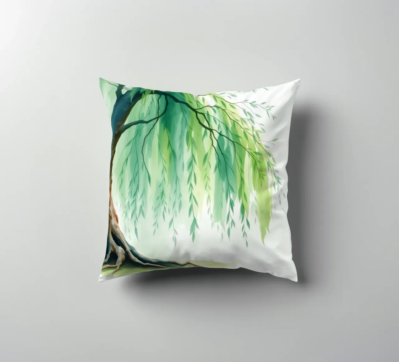 Schöner Weidenbaum mit langen grünen Ästen, die sich wiegen Kissen von DesignDoodle