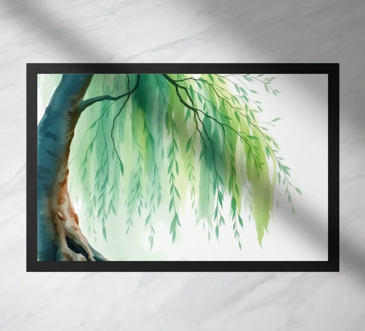 Beautiful willow tree with long green branches swaying doormat by DesignDoodle