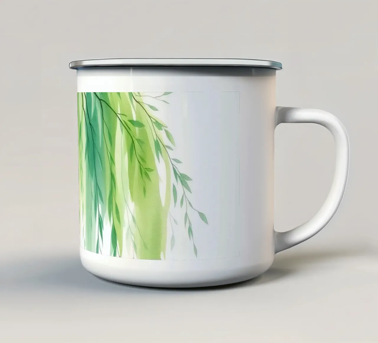 Beautiful willow tree with long green branches swaying enamel mug by DesignDoodle
