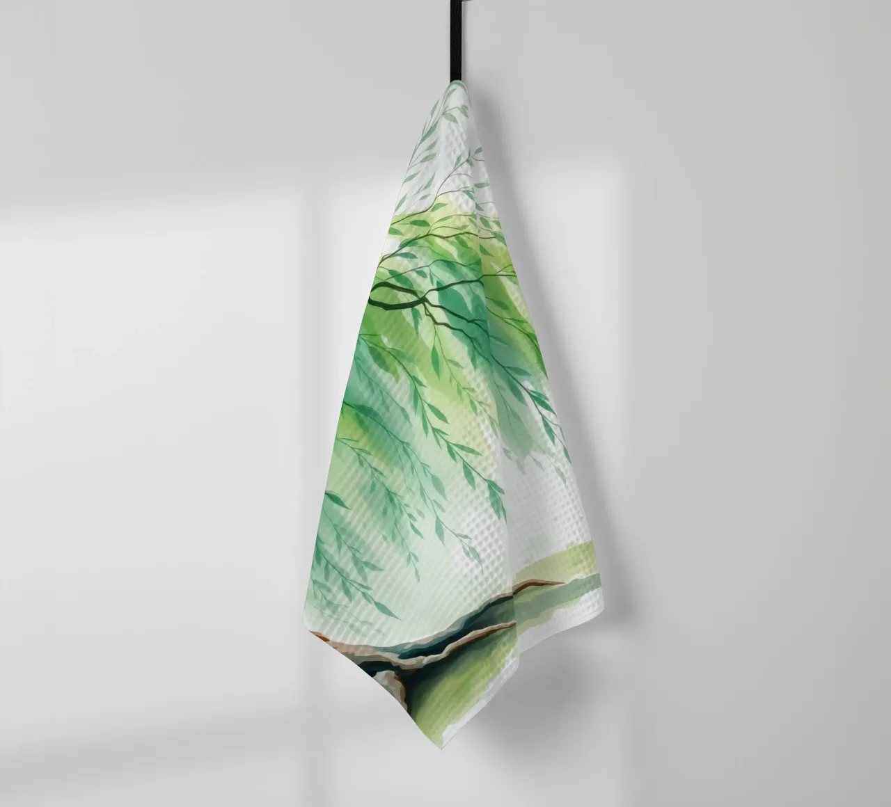 Beautiful willow tree with long green branches swaying tea towel by DesignDoodle