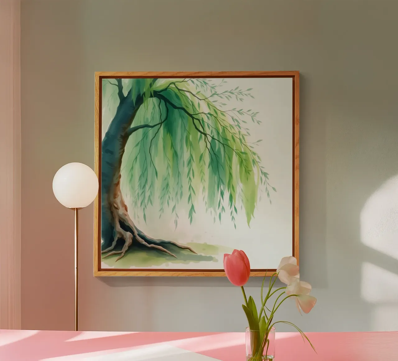 Schöner Weidenbaum mit langen grünen Ästen, die sich wiegen Acryl-Glas von DesignDoodle
