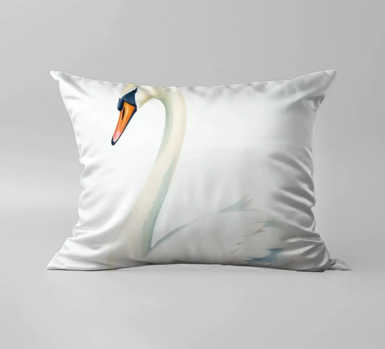 Elegant white swan gracefully gliding on calm water decorative cushion by DesignDoodle
