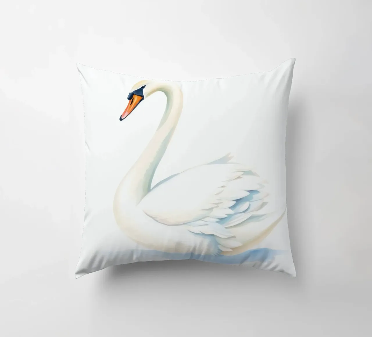 Elegant white swan gracefully gliding on calm water decorative cushion by DesignDoodle