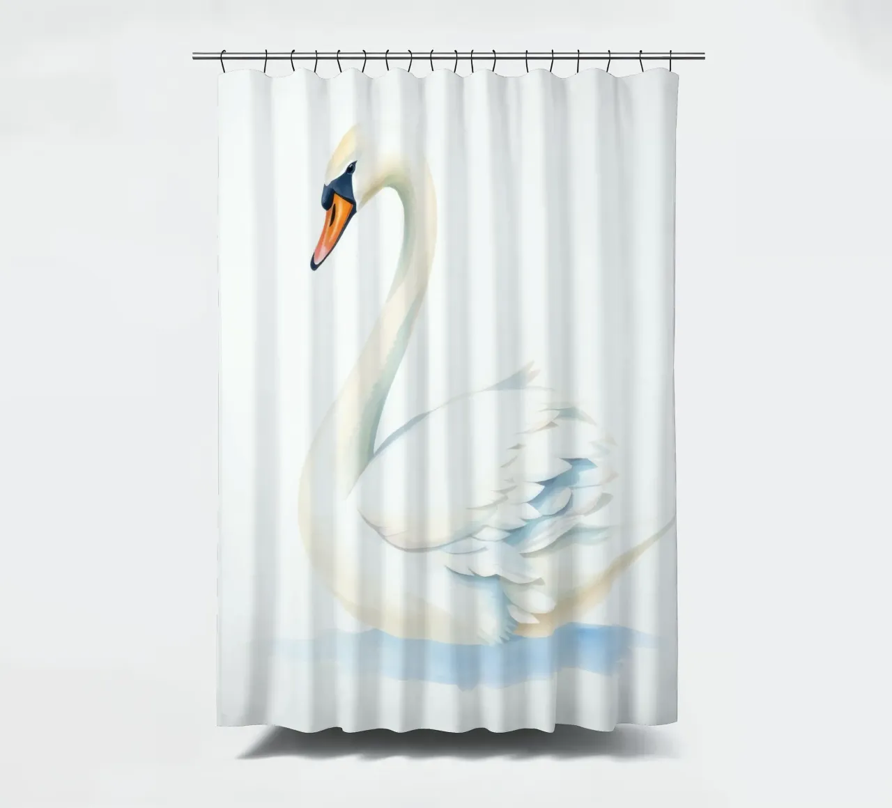 Eleganter weißer Schwan gleitet anmutig auf ruhigem Wasser Duschvorhang von DesignDoodle