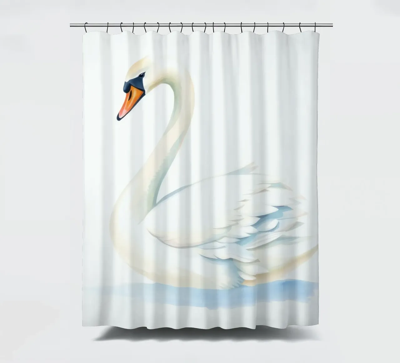 Eleganter weißer Schwan gleitet anmutig auf ruhigem Wasser Duschvorhang von DesignDoodle