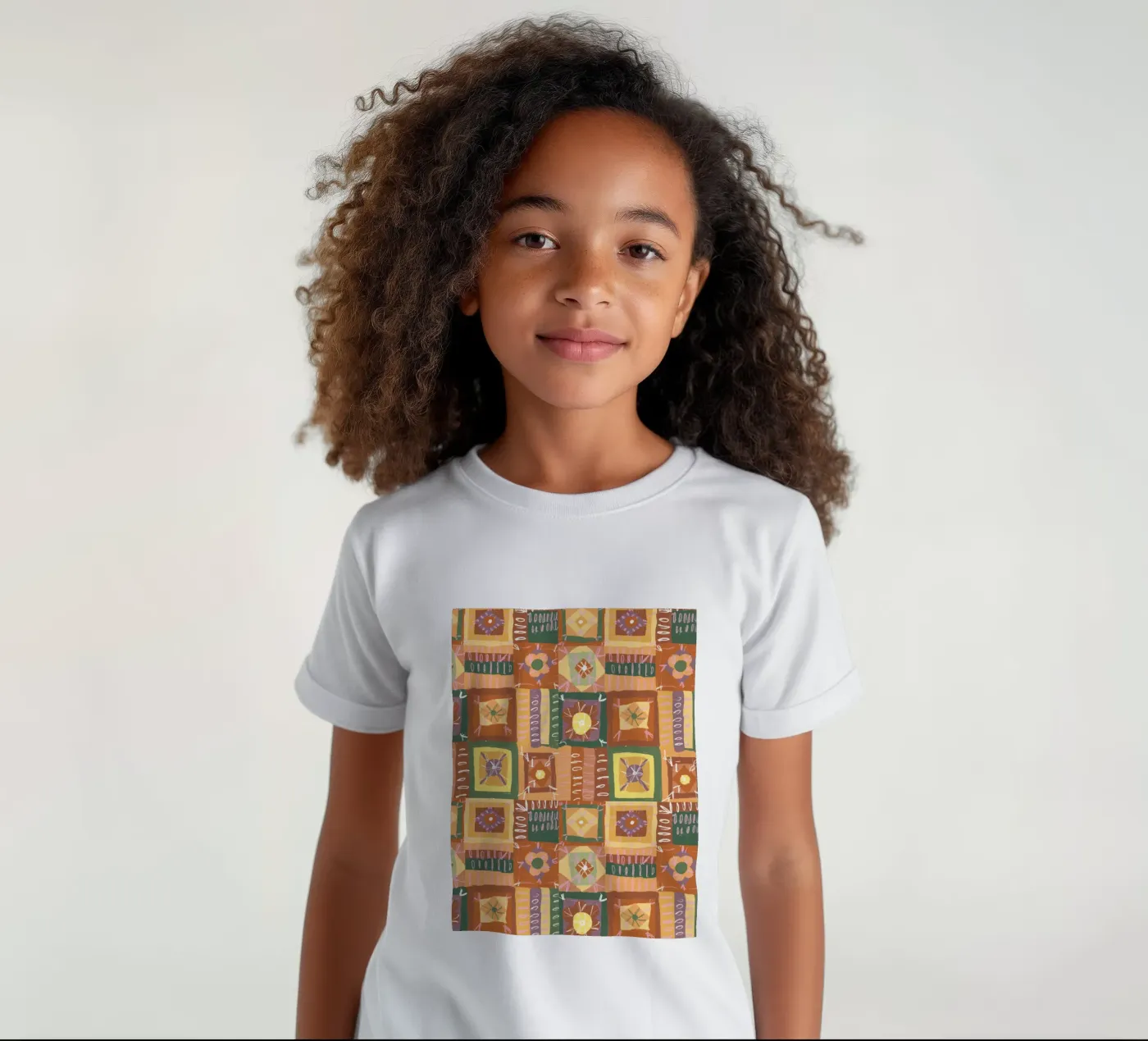 Brown patchwork kinder t-shirt van GigiRosado