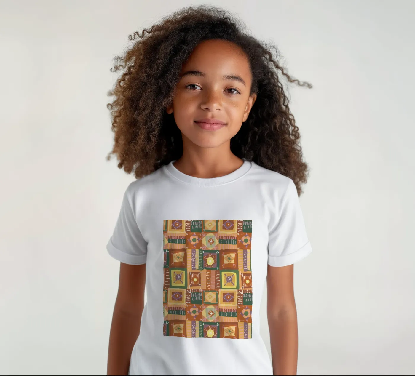 Brown patchwork kinder t-shirt van GigiRosado