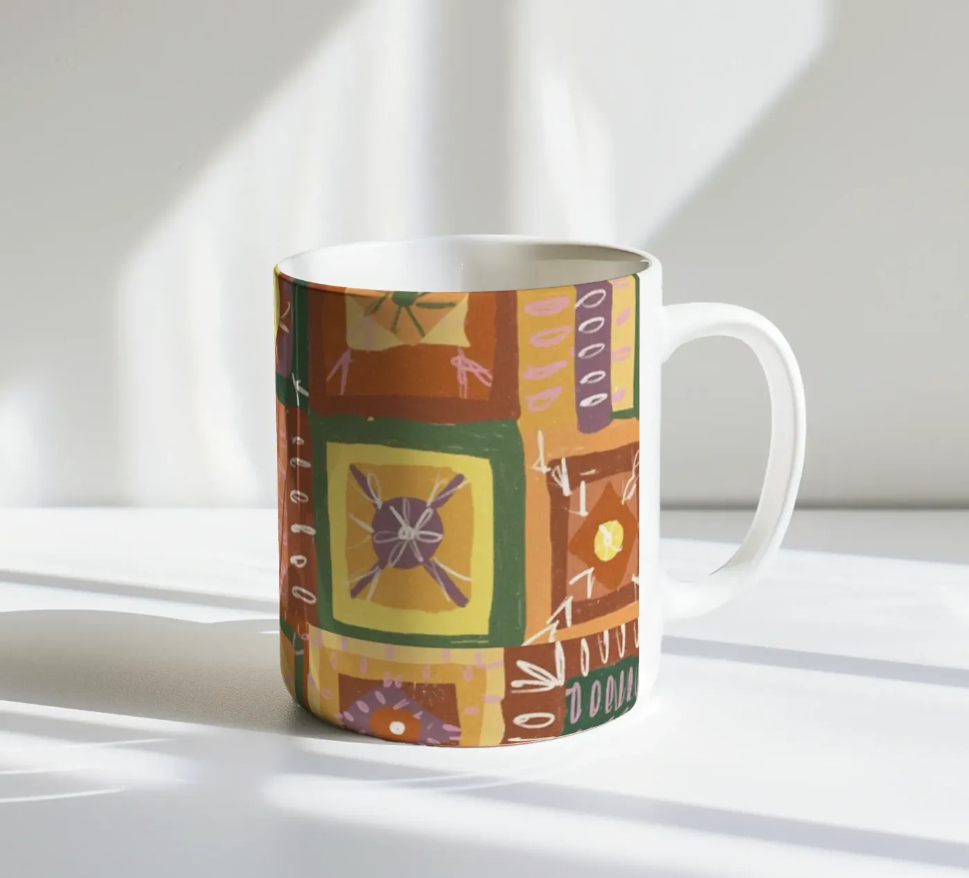 Brown patchwork ceramic mug by GigiRosado