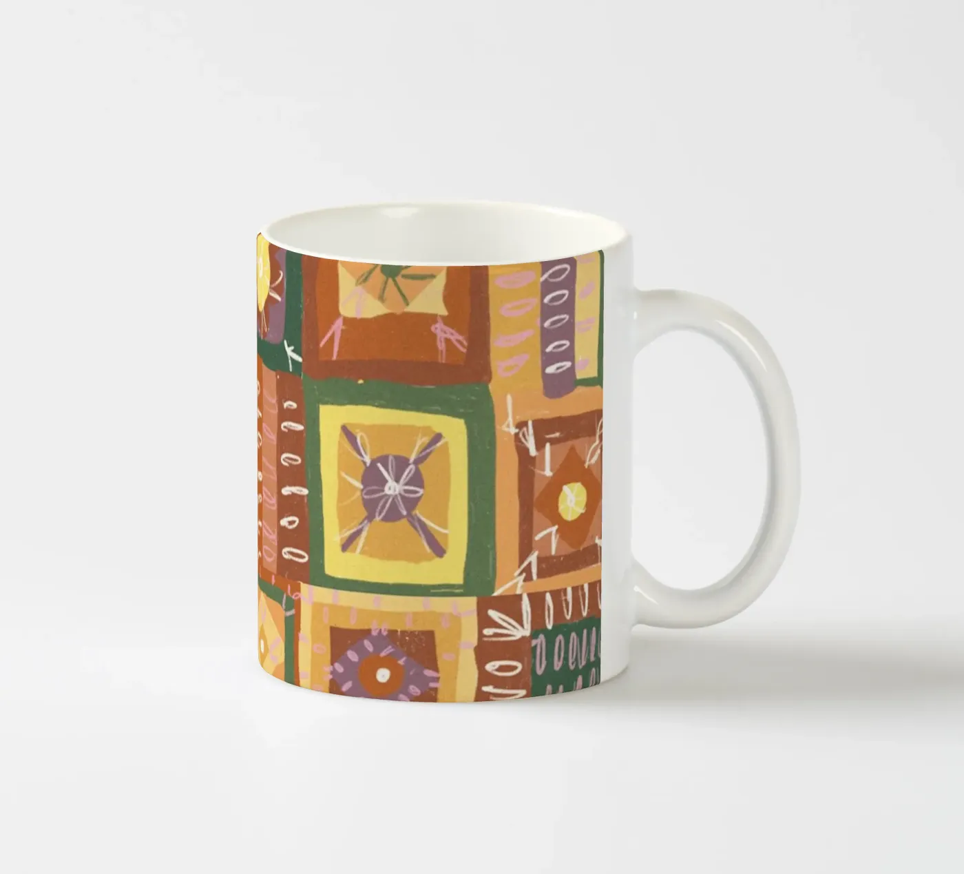 Brown patchwork ceramic mug by GigiRosado