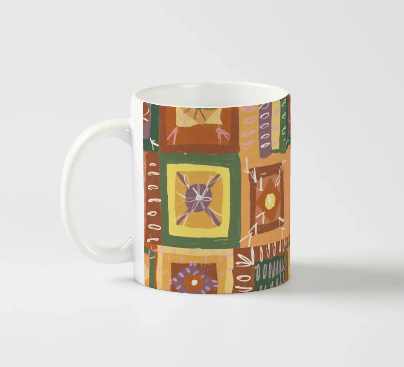 Brown patchwork ceramic mug by GigiRosado