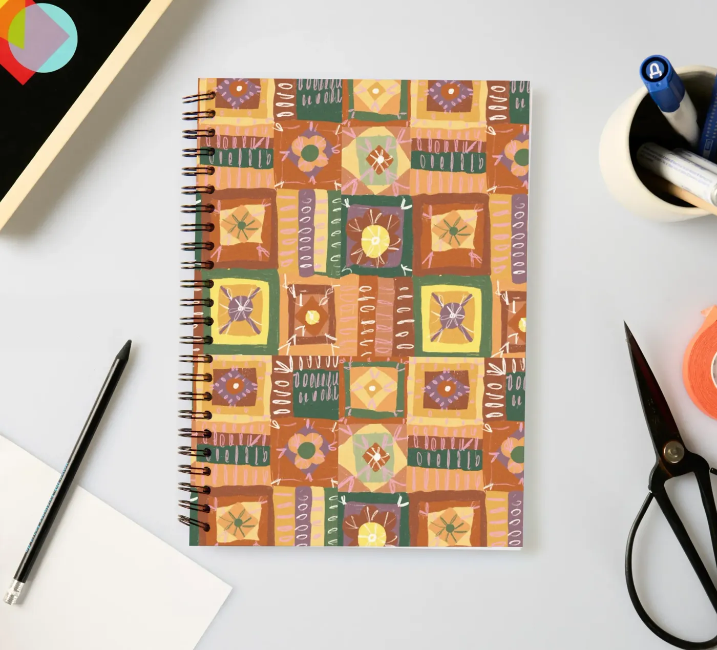 Brown patchwork spiral notebook by GigiRosado