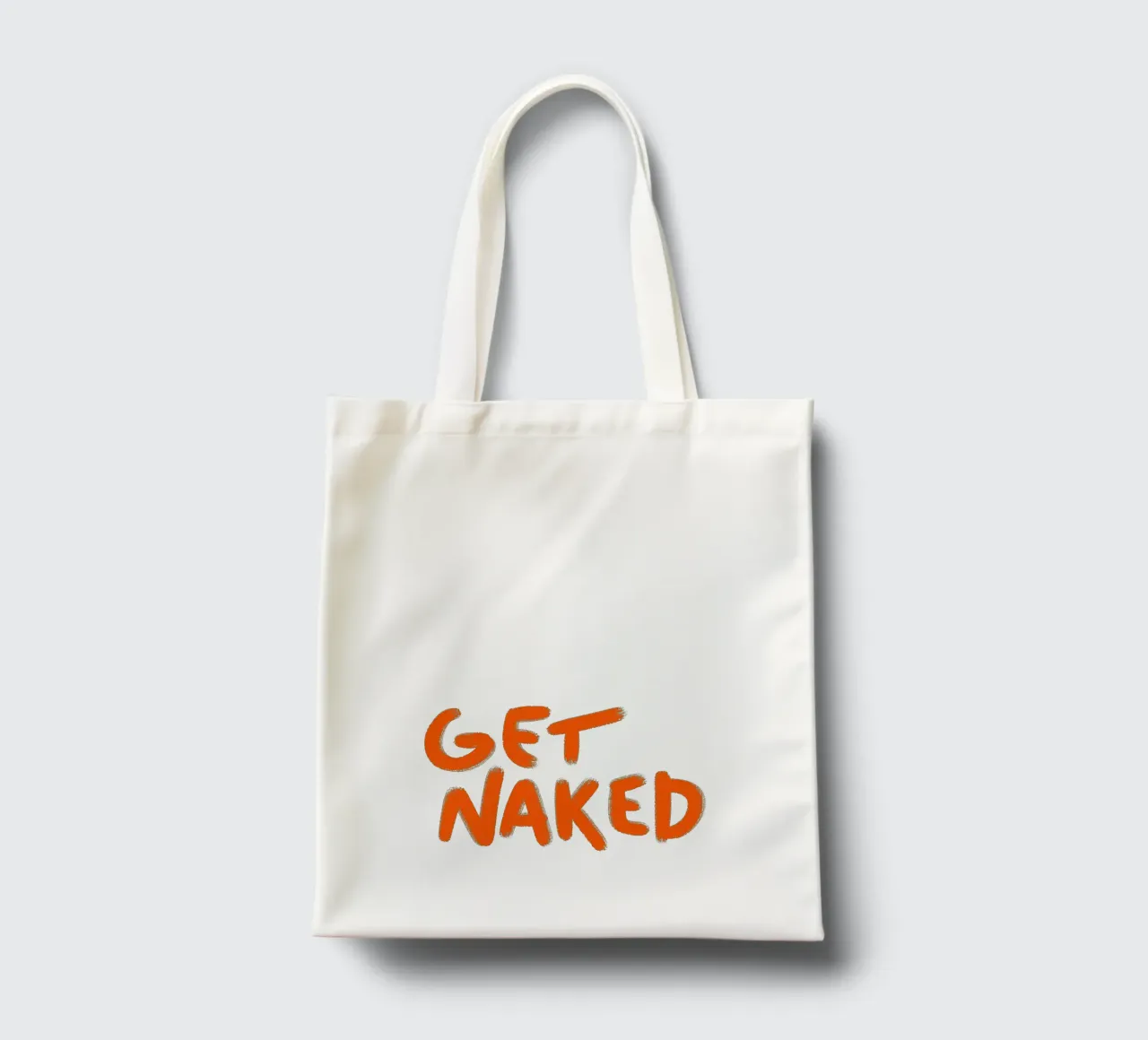 Handlettering nudo arancione su viola borsa in juta da Illustration Raissa Oltmanns