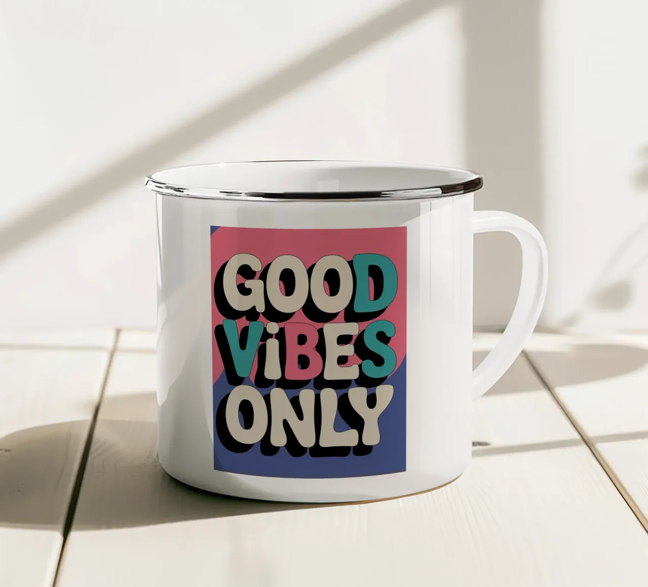 Solo buone vibrazioni tazza in smalto da logic