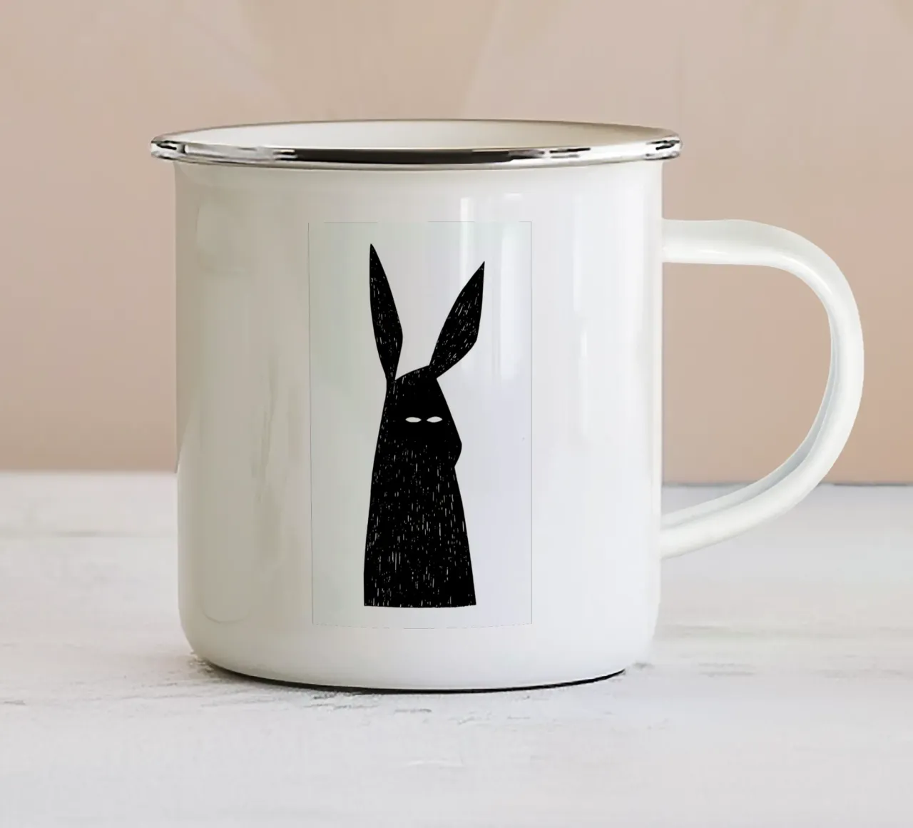 Rabbit enamel mug by Richard Hood