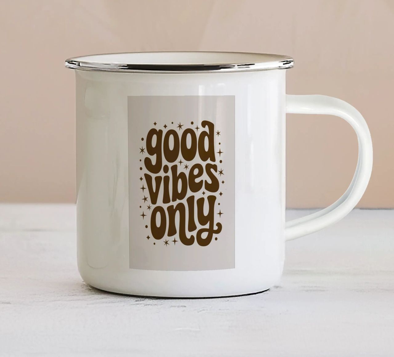 Solo buone vibrazioni tazza in smalto da logic