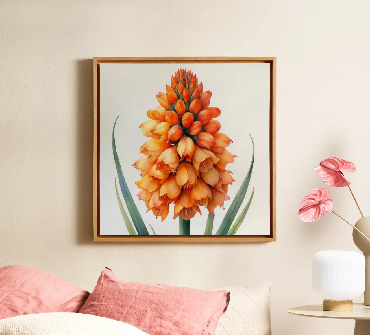 Kniphofia bloem 2 canvas met Baklijst van Bold Blooms