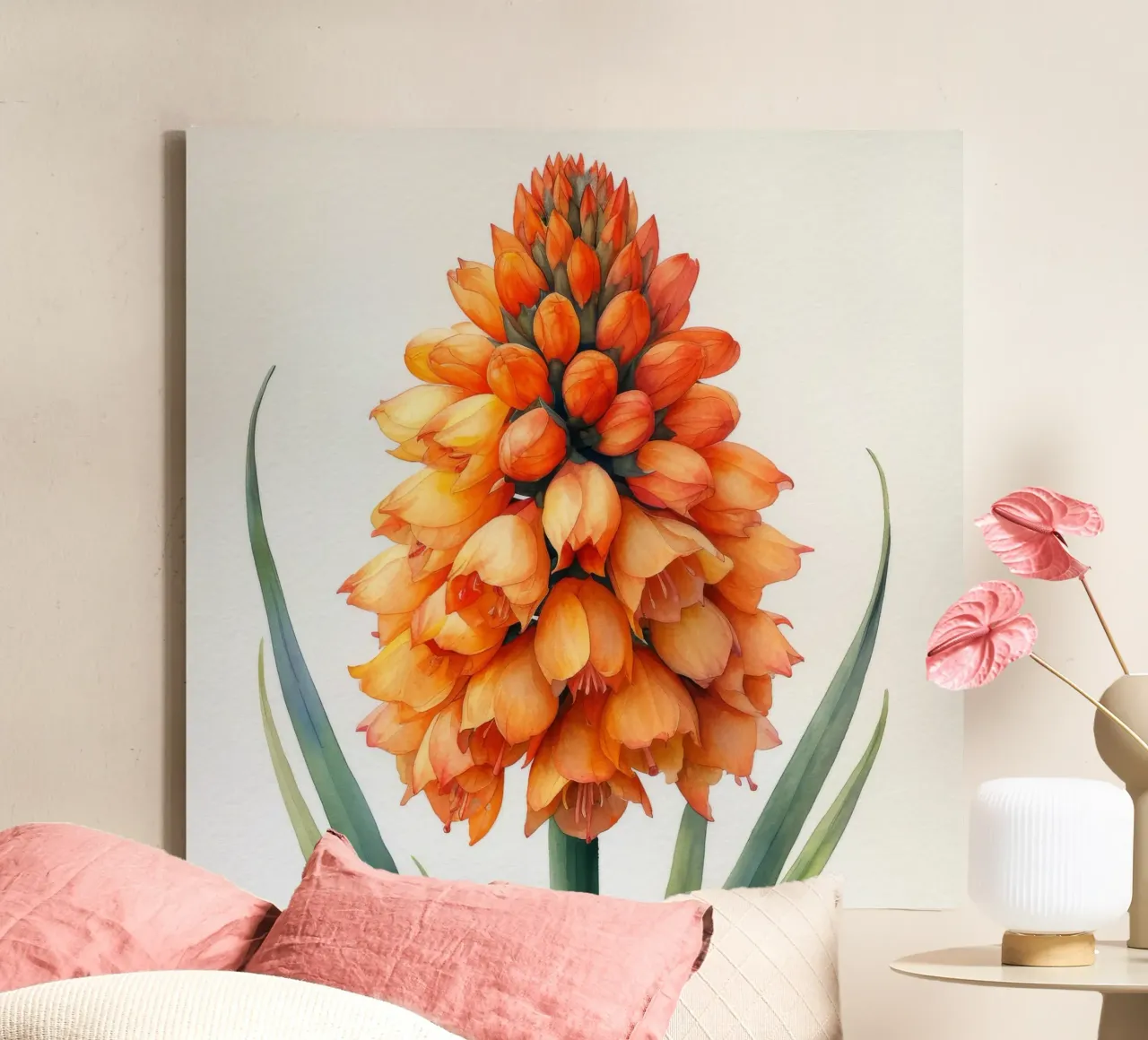 Kniphofia bloem 2 canvas met Baklijst van Bold Blooms
