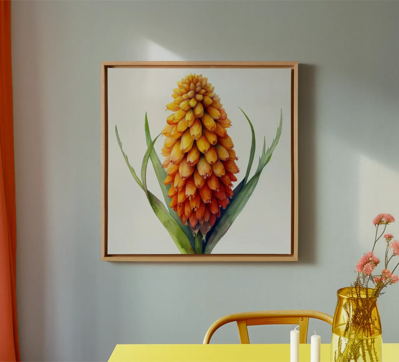 Kniphofia Bloem 3 canvas met Baklijst van Bold Blooms