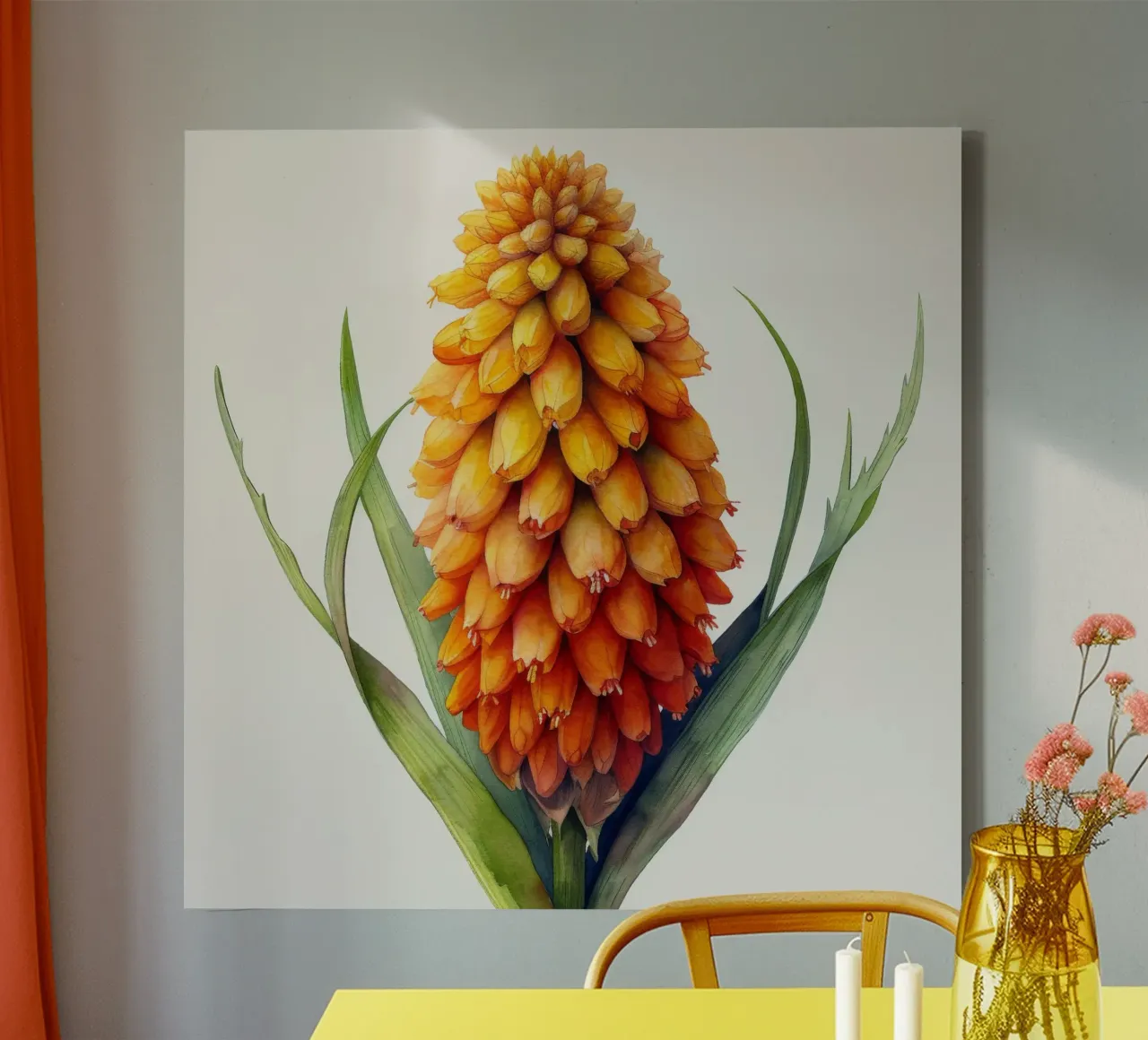 Kniphofia Bloem 3 canvas met Baklijst van Bold Blooms