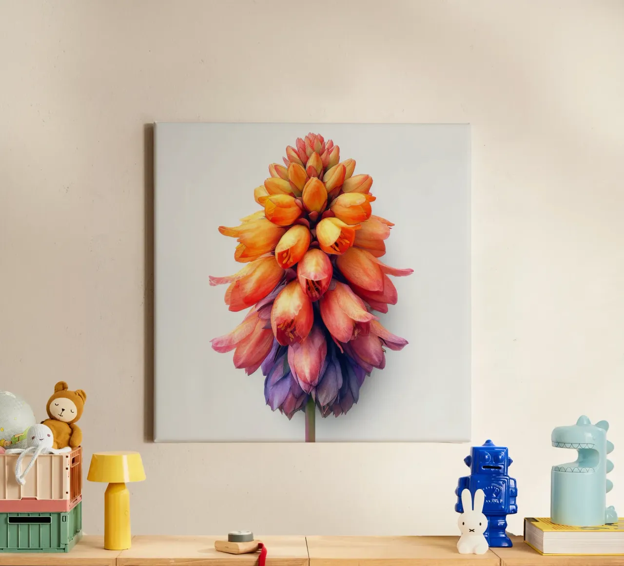 Kniphofia Bloem 4 canvas met Baklijst van Bold Blooms