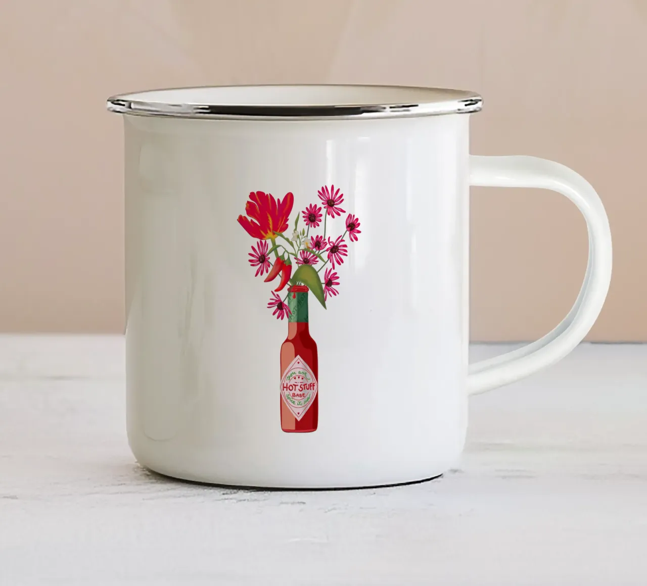 Cose piccanti - Peperoncini e fiori tazza in smalto da Illustration Raissa Oltmanns