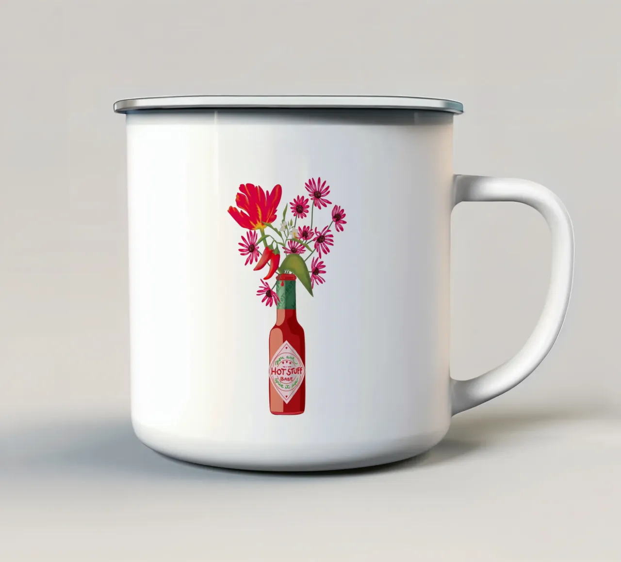 Cose piccanti - Peperoncini e fiori tazza in smalto da Illustration Raissa Oltmanns