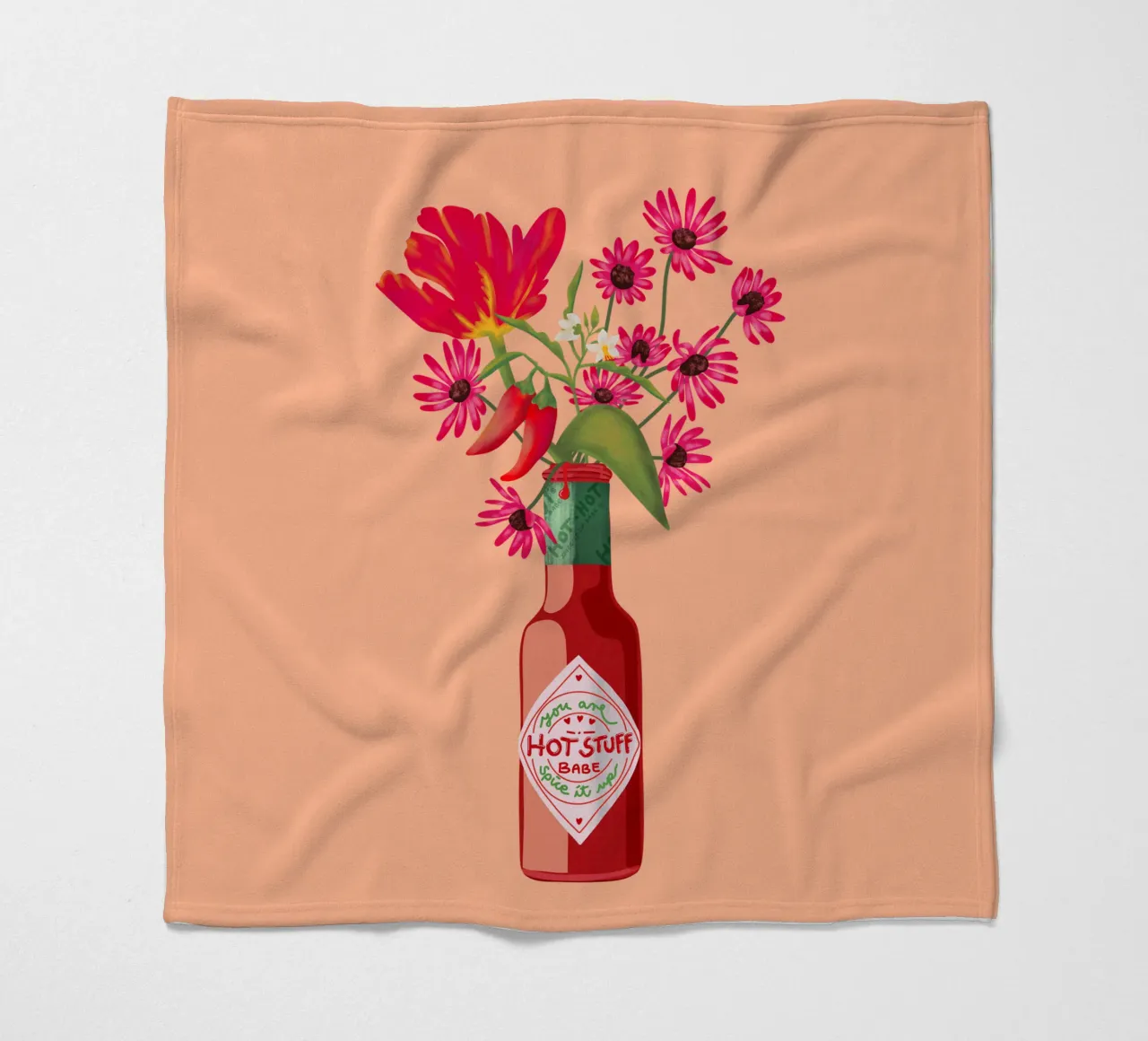 Cose piccanti - Peperoncini e fiori coperta in pile da Illustration Raissa Oltmanns