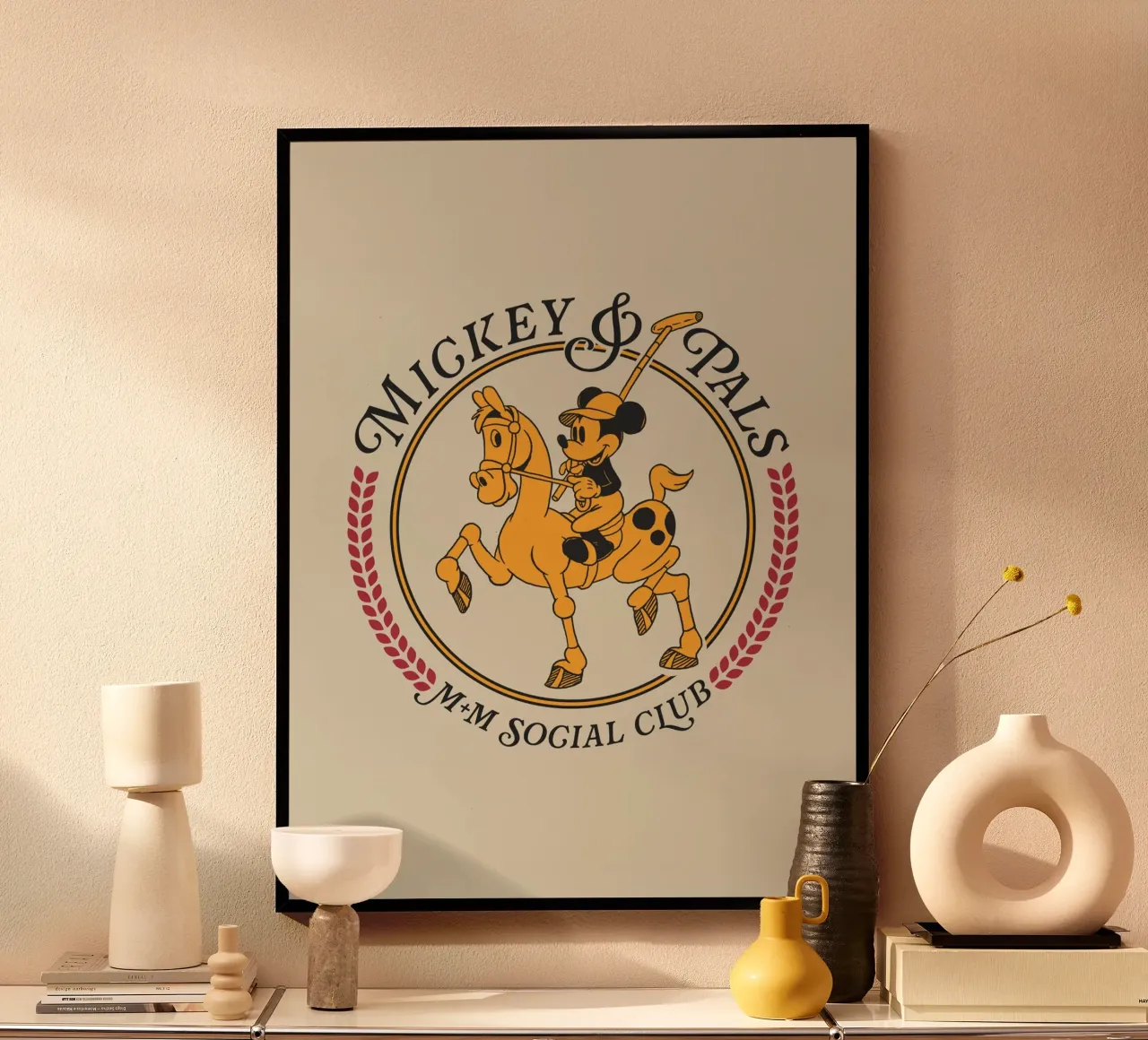 M&M - Social Club poster con telaio in legno da Mickey Mouse