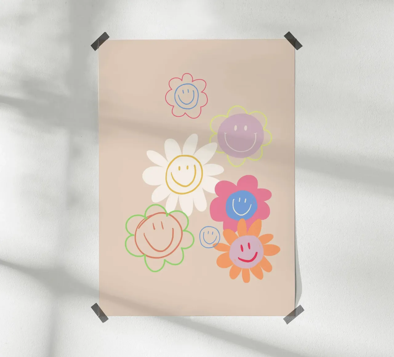 Flower Smile Faces poster met aluminium frame van KRUTH DESIGN