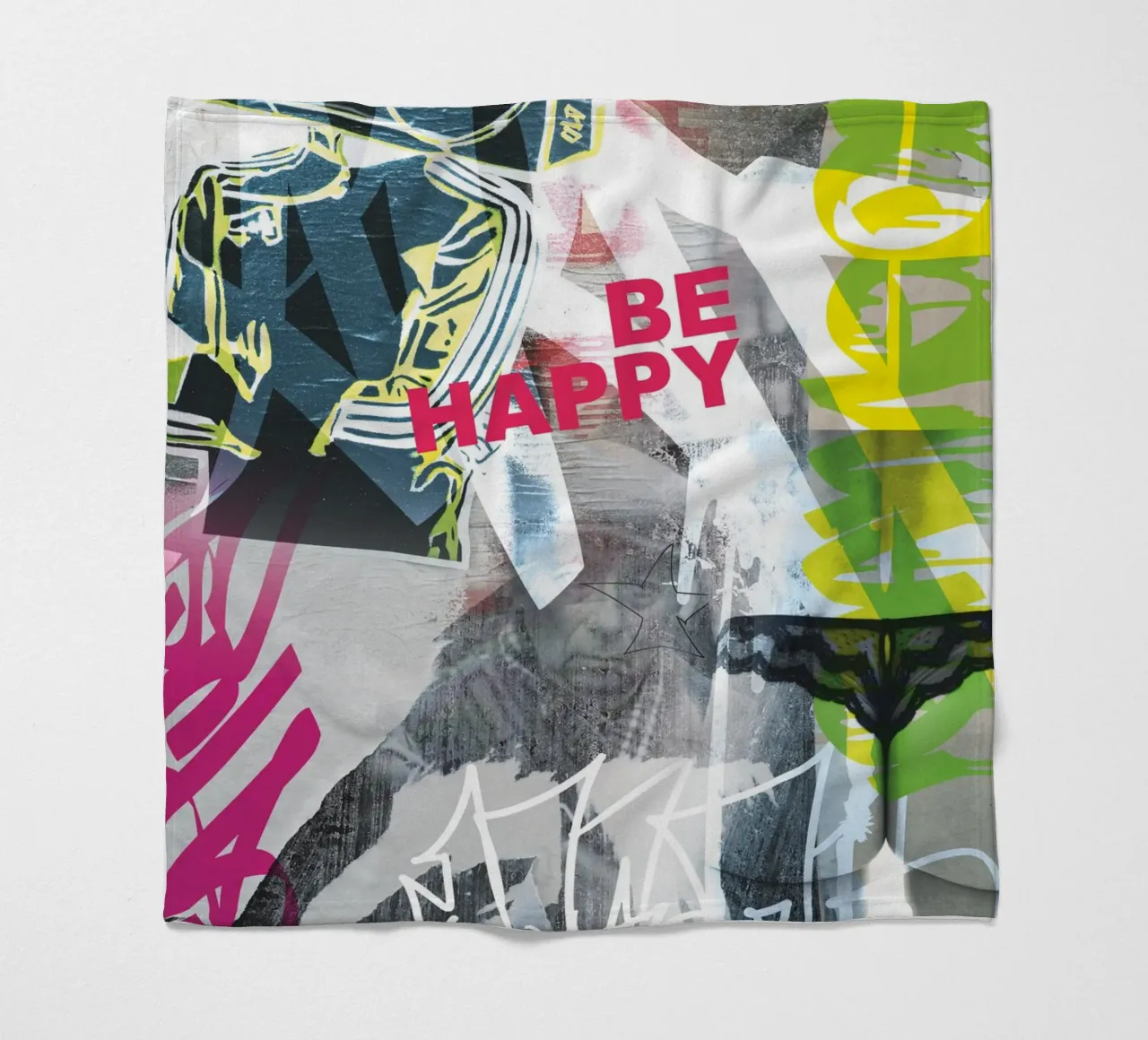 Be Happy fleece blanket by Flo Klein