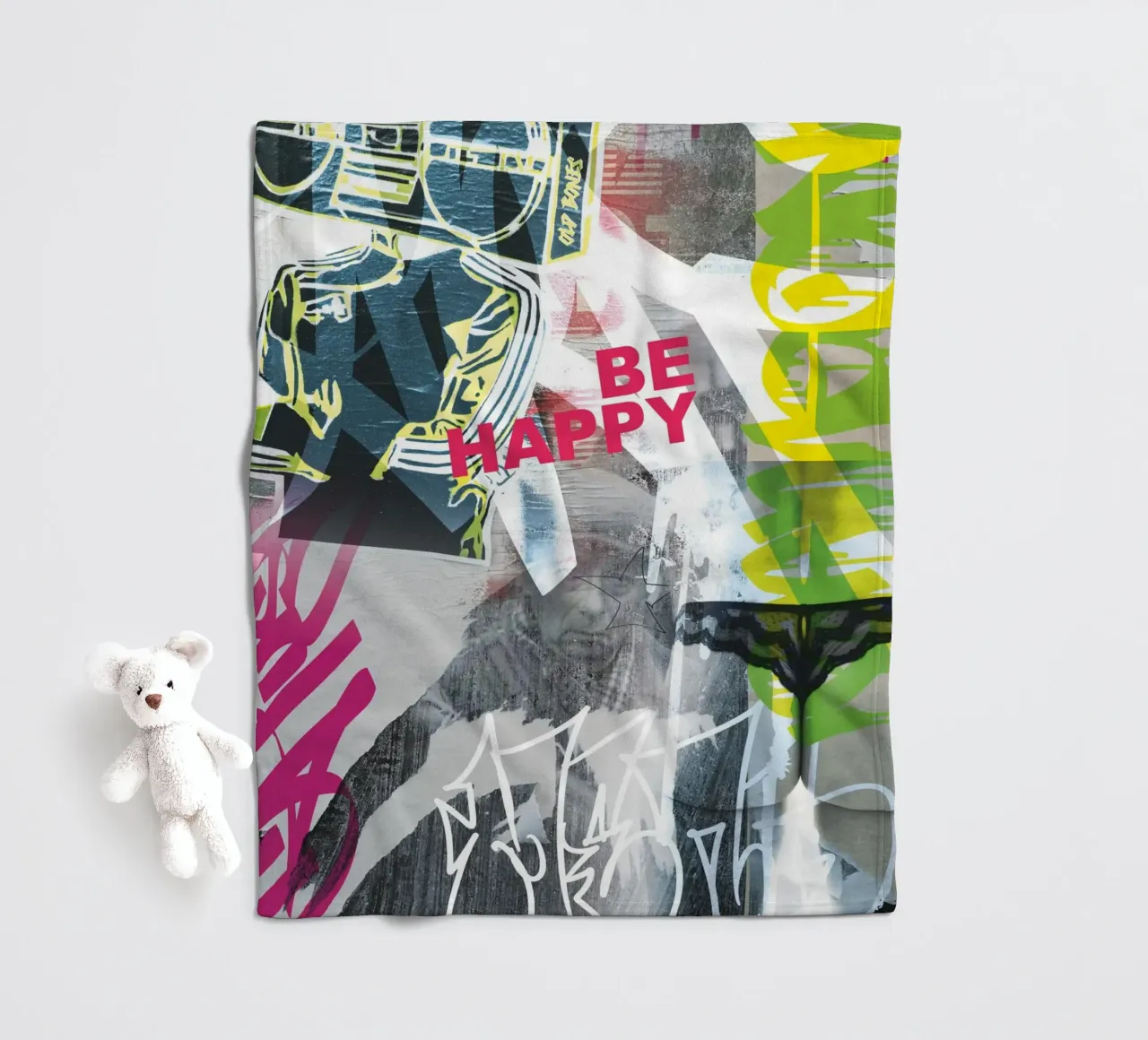 Be Happy fleece blanket by Flo Klein