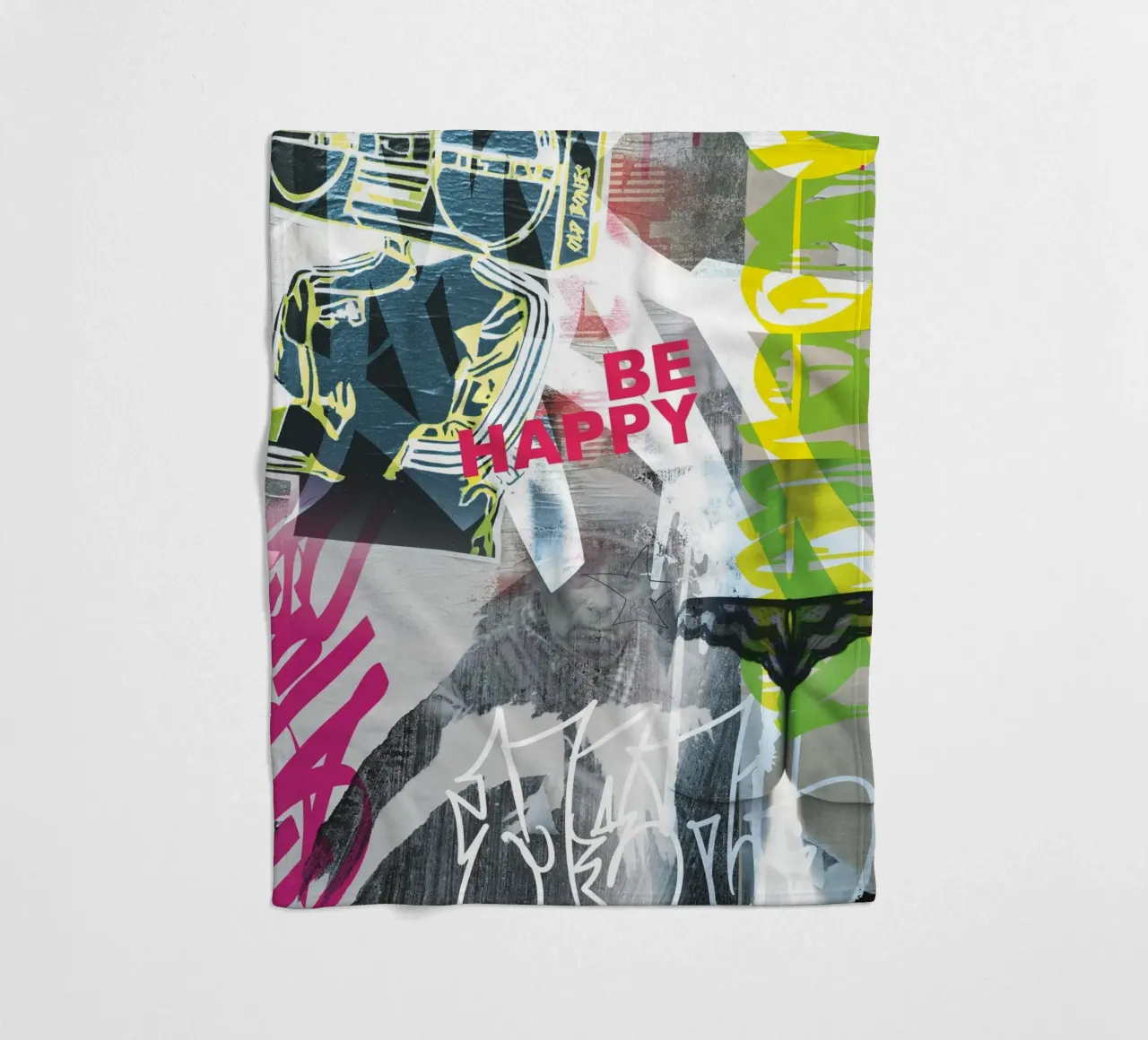 Be Happy fleece blanket by Flo Klein