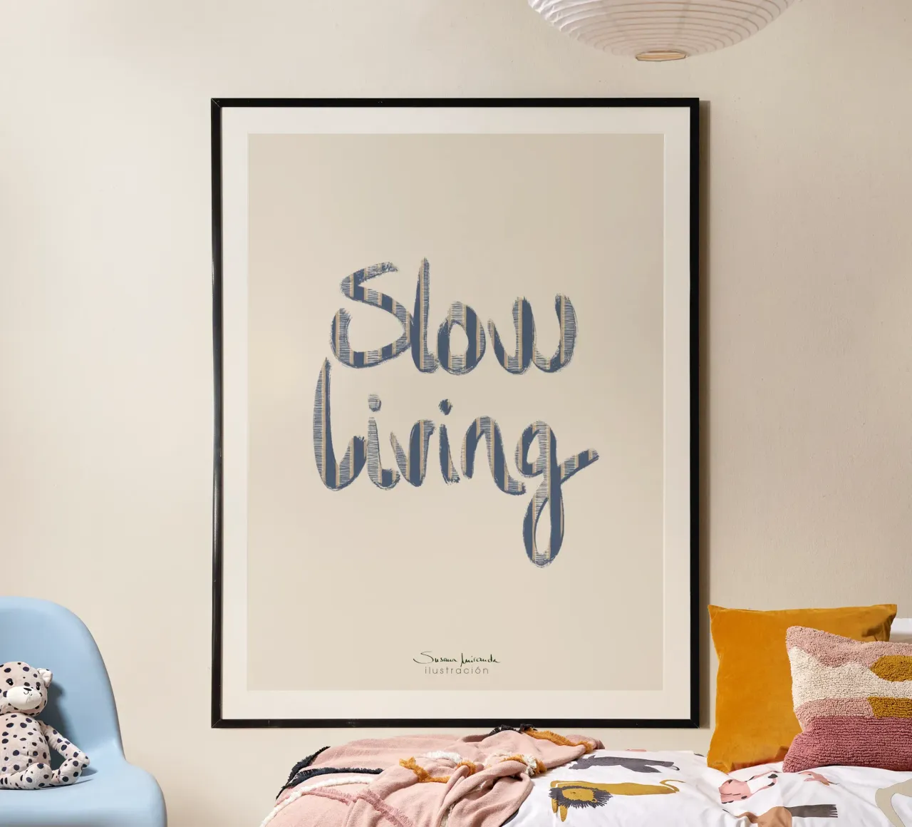 Slow living Küstenstreifen in Blau Hahnemühle von Art by Susana Miranda ilustración