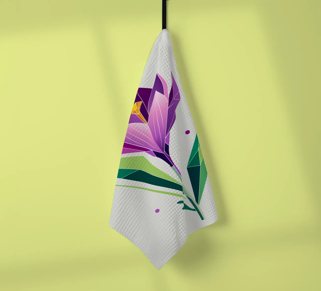 Geometric crocus - Spring in polygons tea towel by namosh