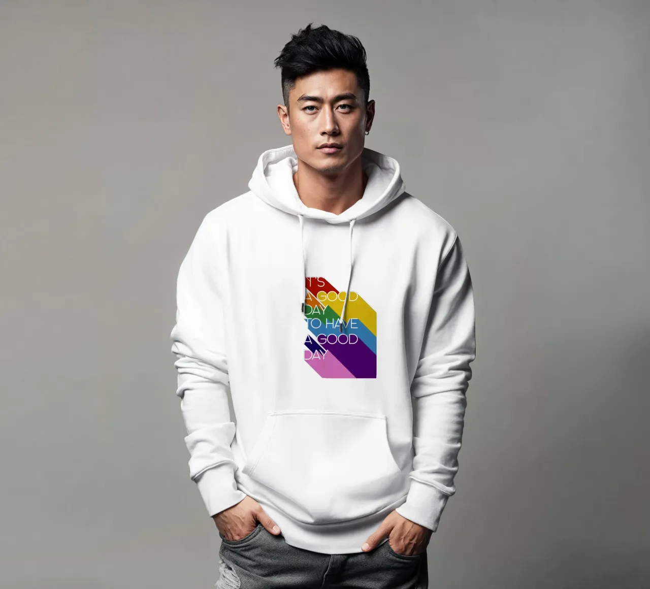 It’s a Good Day Rainbow Positive Typography Print felpa con cappuccio da showmemars