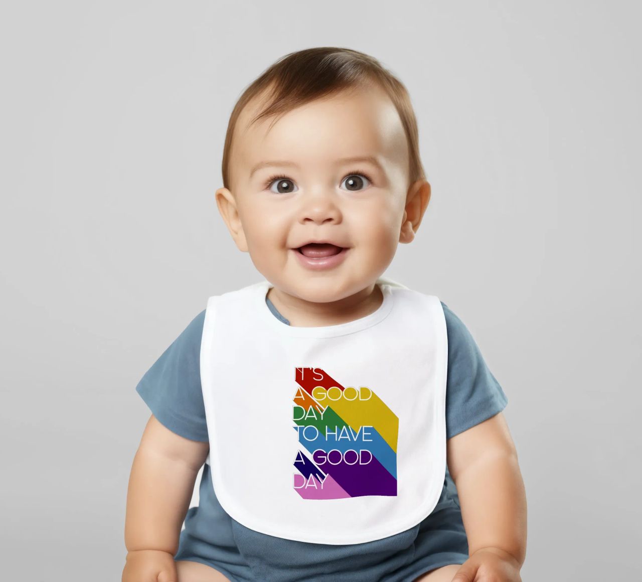 It’s a Good Day Rainbow Positive Typography Print Babylätzchen von showmemars