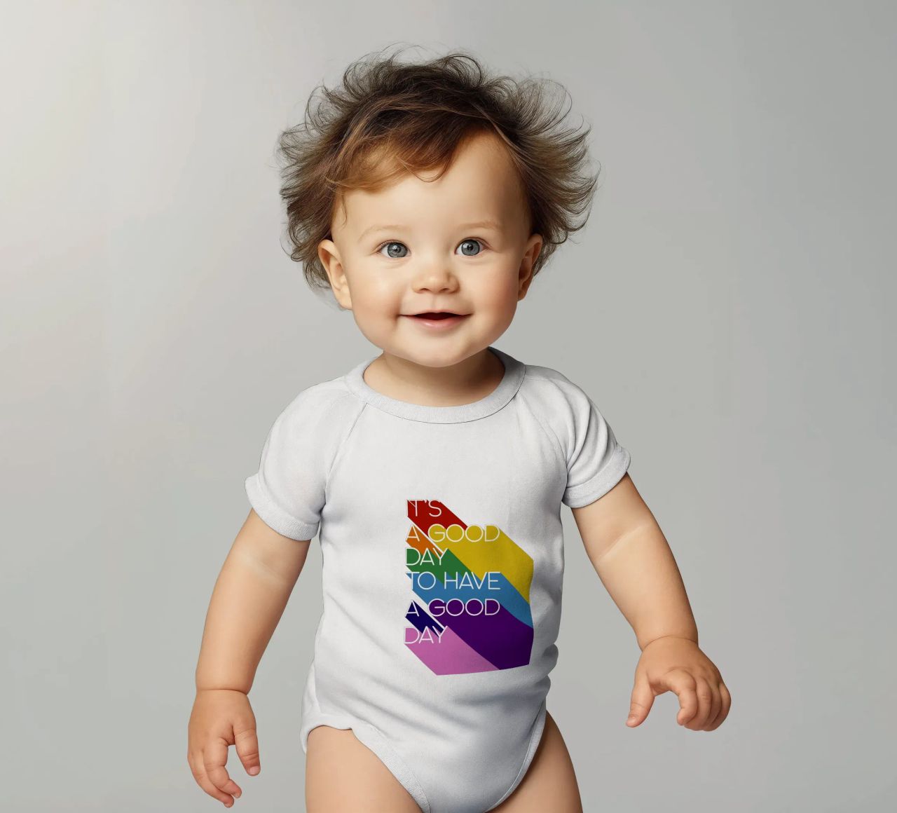 It’s a Good Day Rainbow Positive Typography Print Kurzarm Babybody von showmemars