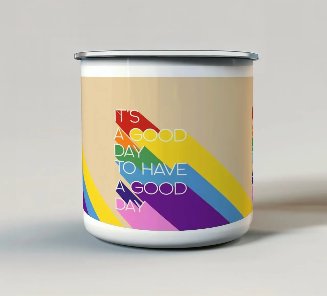 It’s a Good Day Rainbow Positive Typography Print tazza in smalto da showmemars