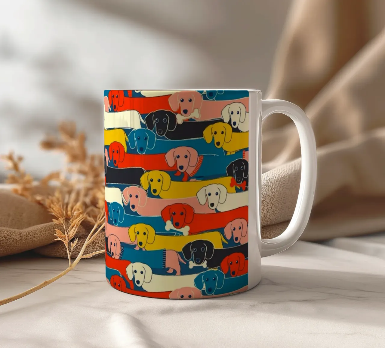 Colorful Dachshund Pattern – Cute Sausage Dog Design tazza in ceramica da showmemars
