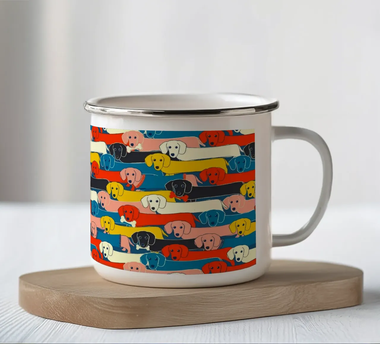 Colorful Dachshund Pattern – Cute Sausage Dog Design tazza in smalto da showmemars