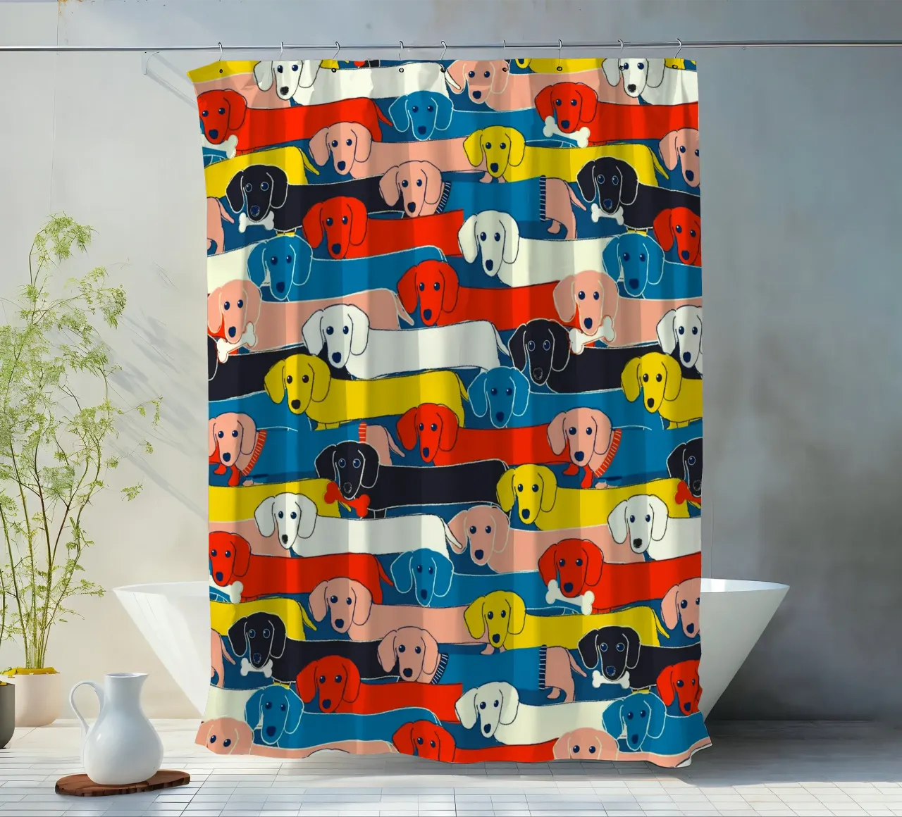Colorful Dachshund Pattern – Cute Sausage Dog Design tenda da doccia da showmemars