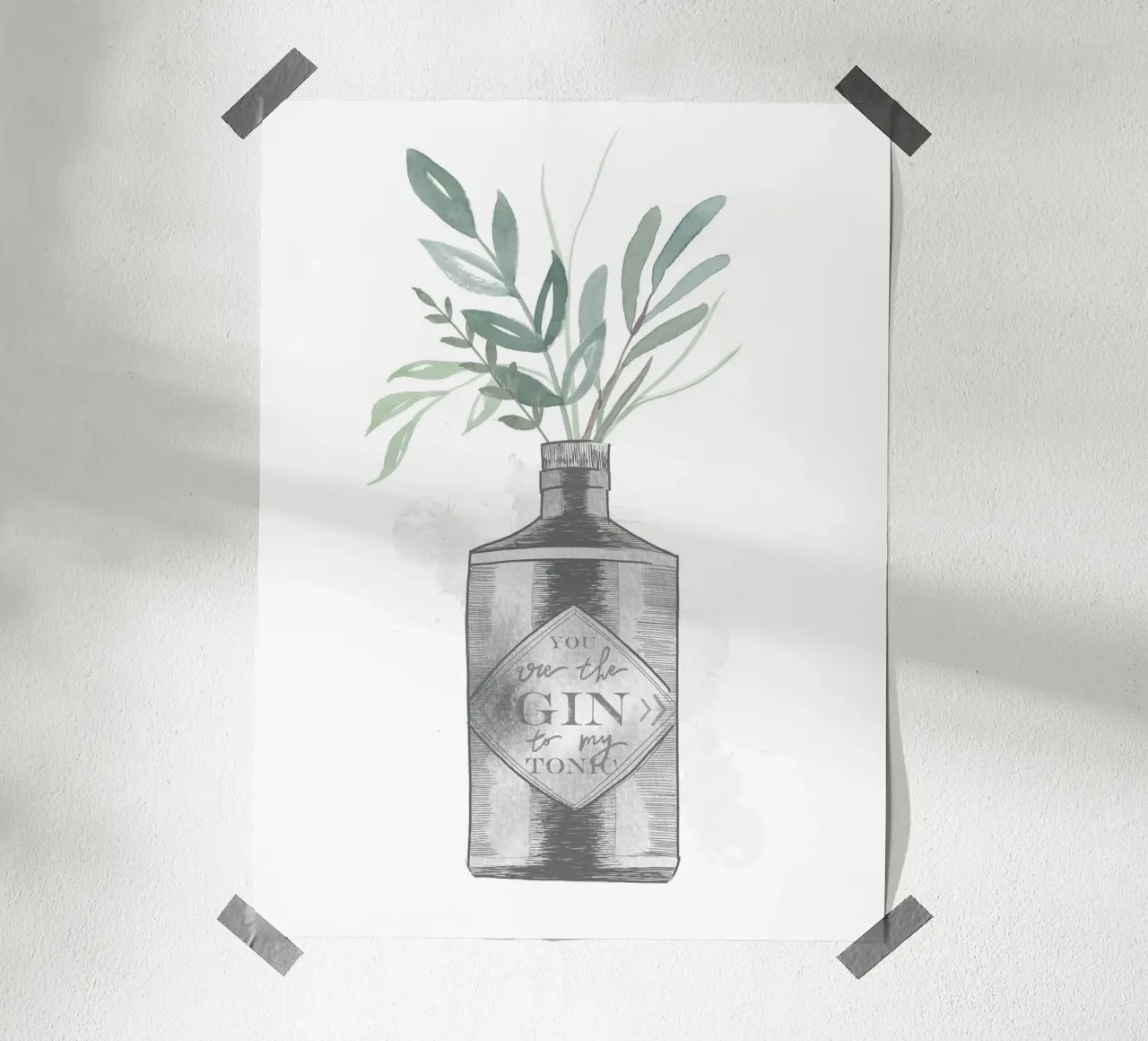 Gin Flower poster con telaio in legno da KRUTH DESIGN