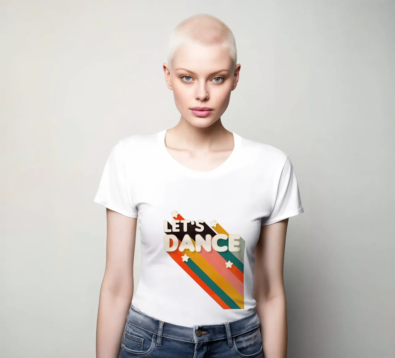 Let's Dance – Retro Typography with Colorful Stripes women's fitted t-shirt by showmemars