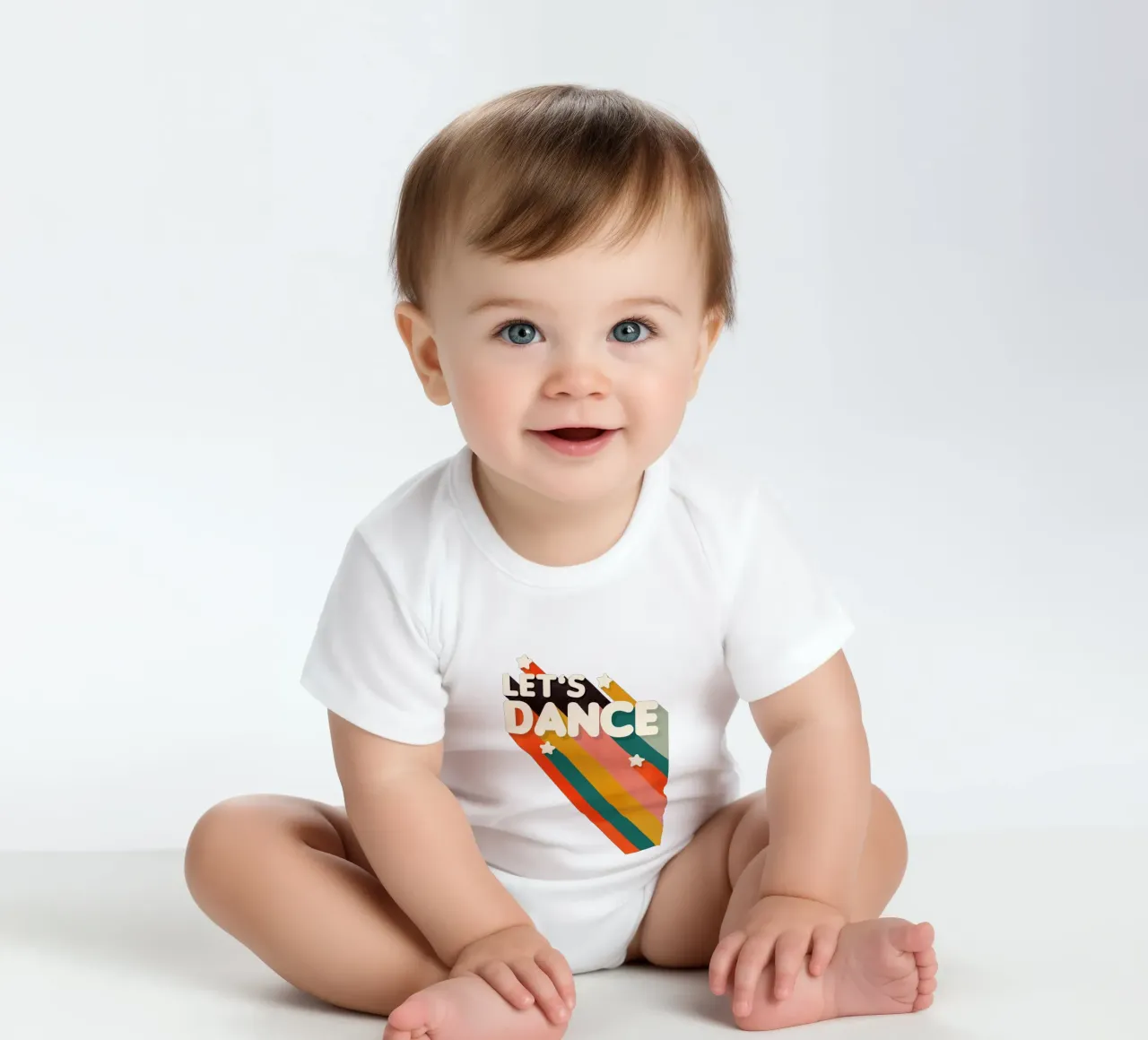 Let's Dance – Retro Typography with Colorful Stripes body neonato maniche corte da showmemars