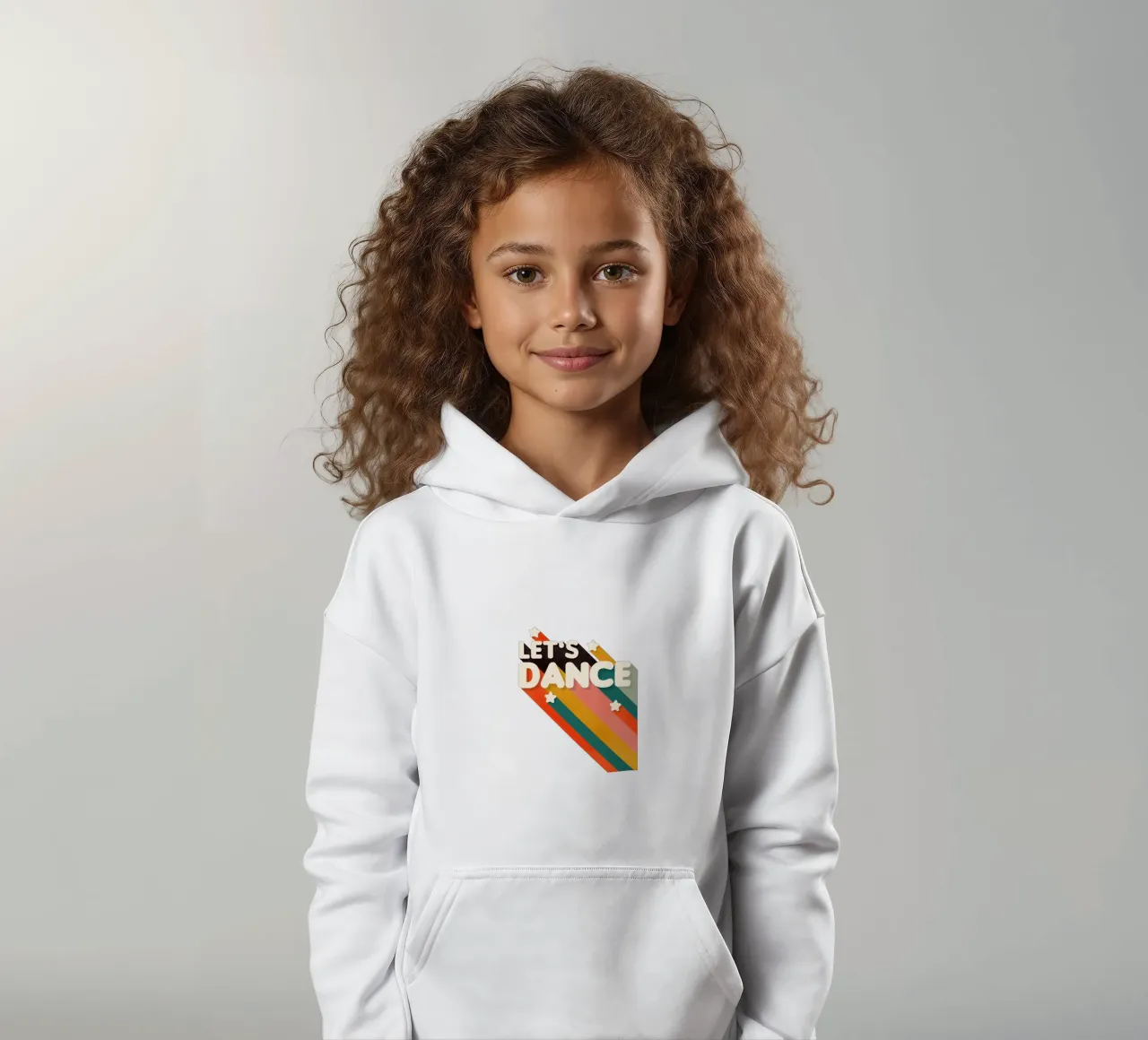 Let's Dance – Retro Typography with Colorful Stripes felpa bambino con cappuccio da showmemars