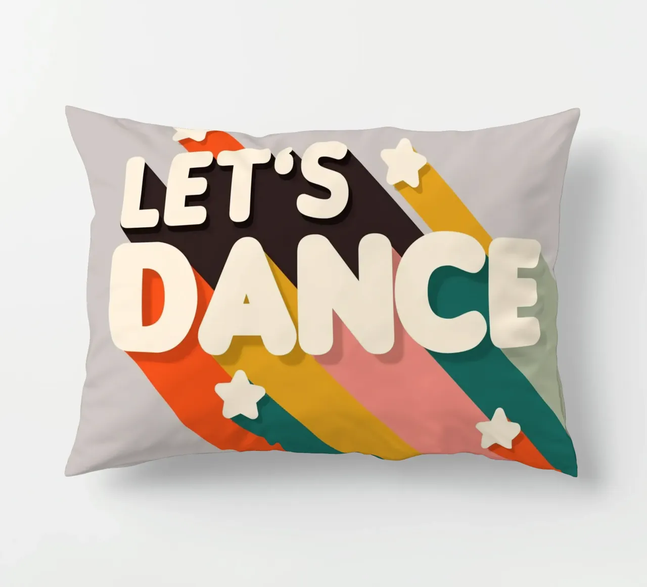Let's Dance – Retro Typography with Colorful Stripes cuscino da showmemars