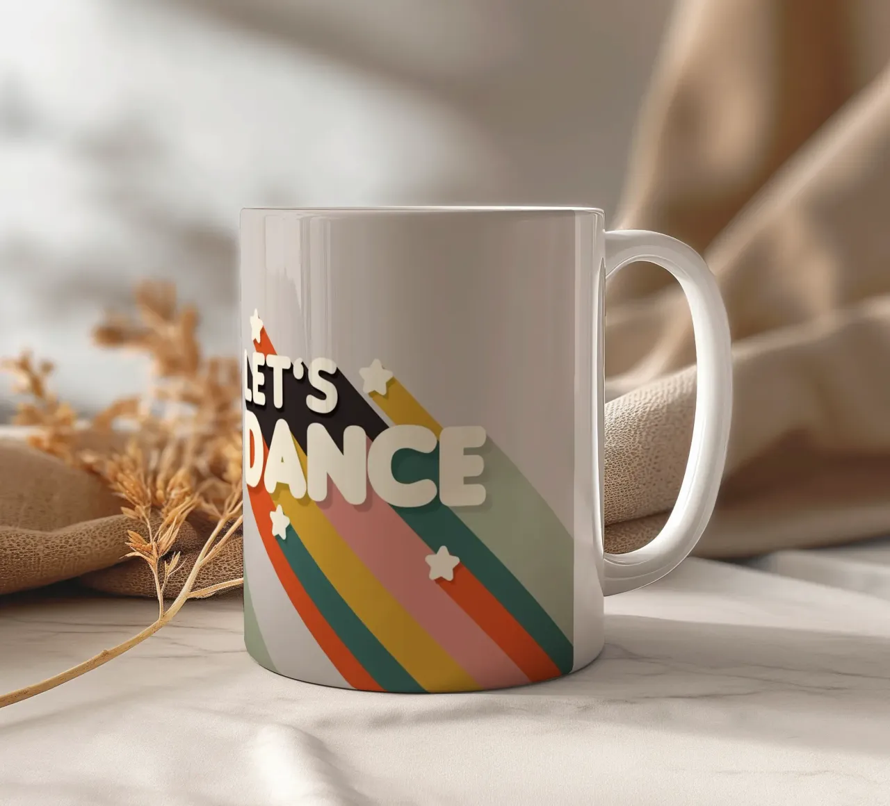 Let's Dance – Retro Typography with Colorful Stripes tazza in ceramica da showmemars