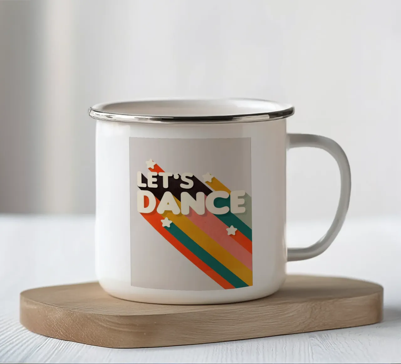 Let's Dance – Retro Typography with Colorful Stripes tazza in smalto da showmemars