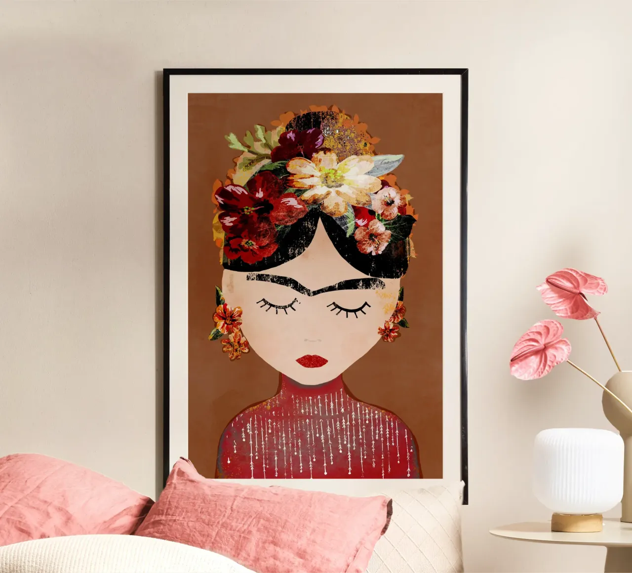 Frida (Mocha) poster avec cadre en bois de treechild